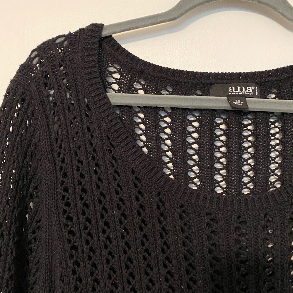 a.n.a Black Mesh Knit Sweater Pullover